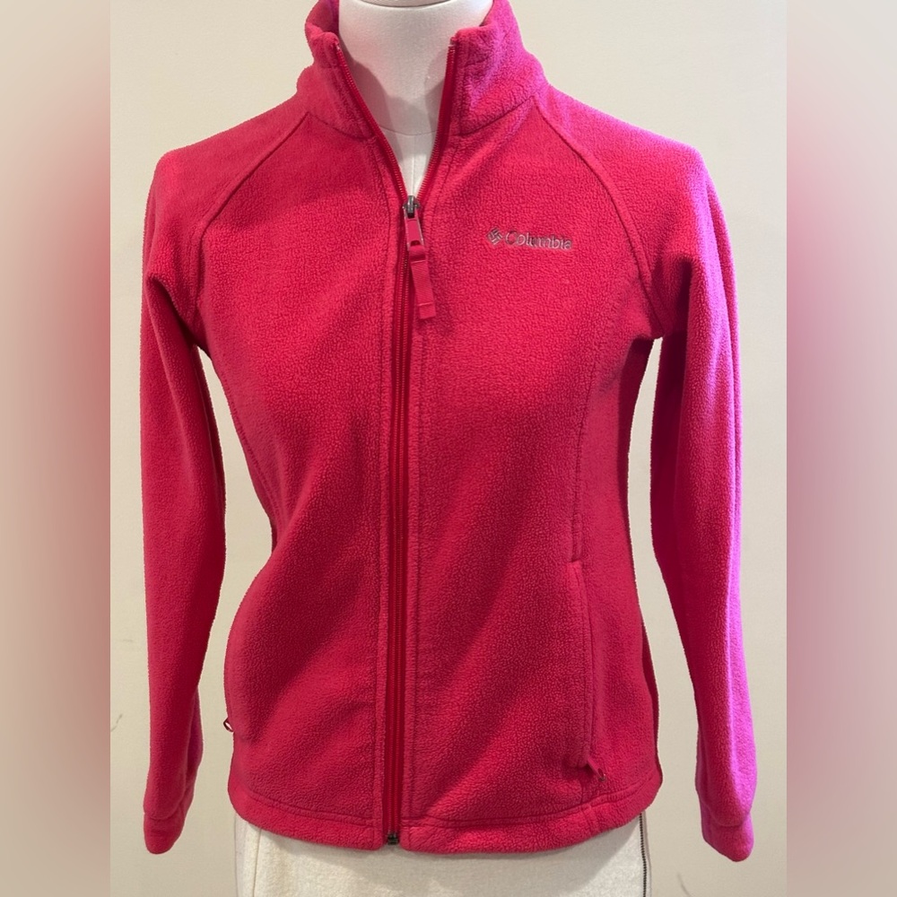 Colombia Pink Fleece Long Sleeves Zip Up Jacket With Zip Up Pockets Sz M 10/12.